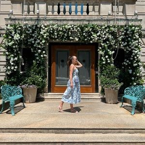 H&M blue and white smocked dress